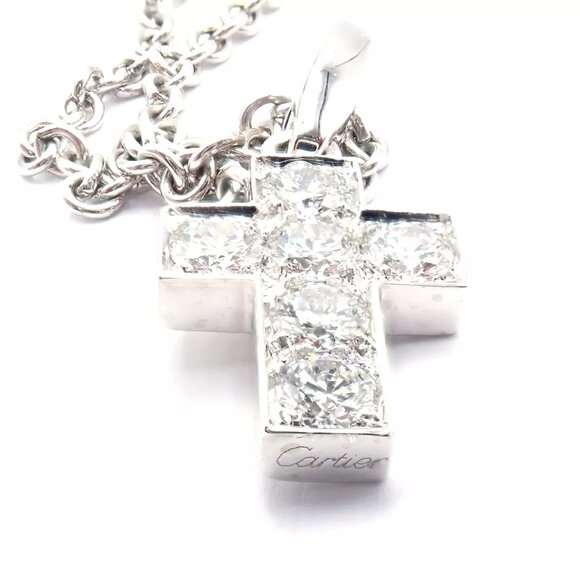 Authentic! Cartier 18k White Gold Diamond Cross Pendant Chain Necklace - Picture 6 of 13